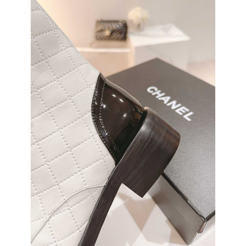 Ch*el military boots patent calfskin and lambskin white