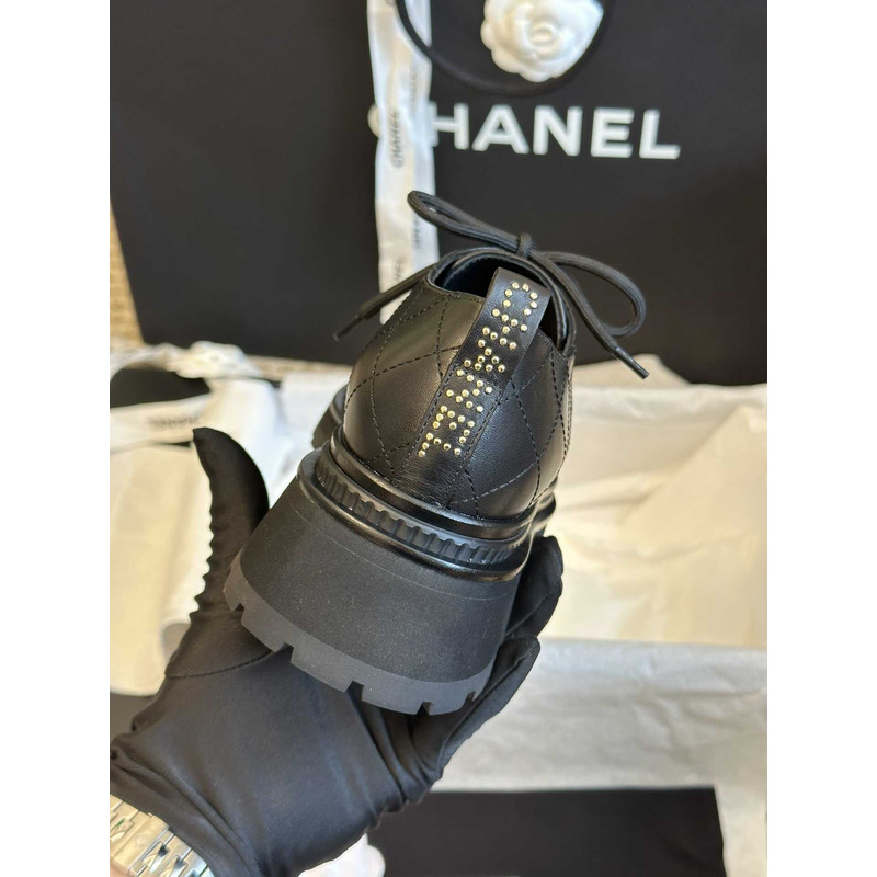 Ch*el lace up shoes calfskin & patent calfskin black