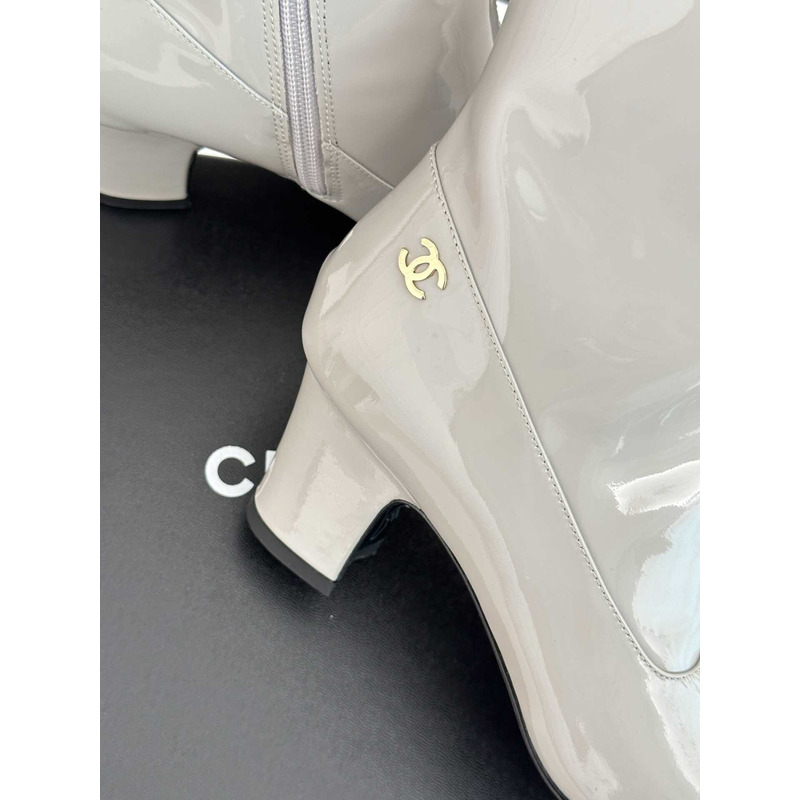 Ch*el short boots patent calfskin grey