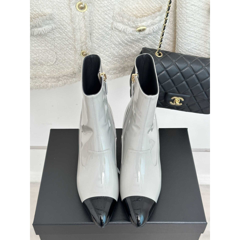 Ch*el short boots patent calfskin grey