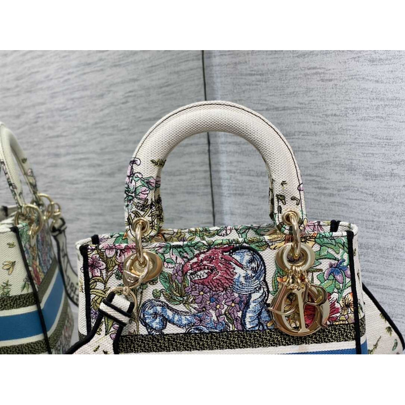 D*or medium lady d-lite bag d-constellation embroidery latte multicolor