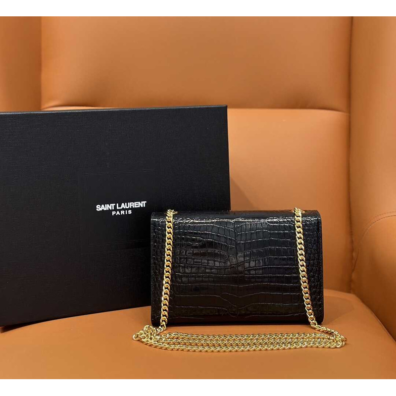 Saint Laurent Small Kate Crocodile-Embossed Leather Shoulder Bag With Tassel