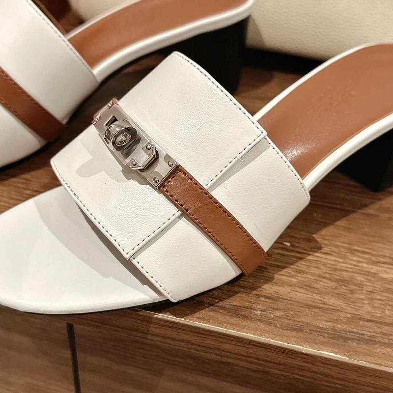 H**mes gigi 50 sandals white and brown