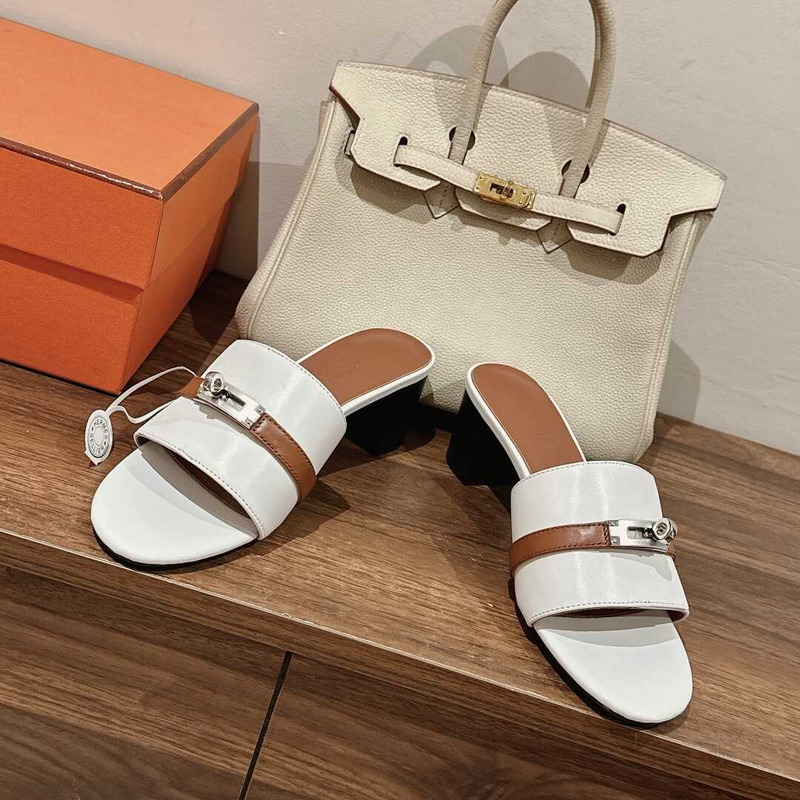 H**mes gigi 50 sandals white and brown