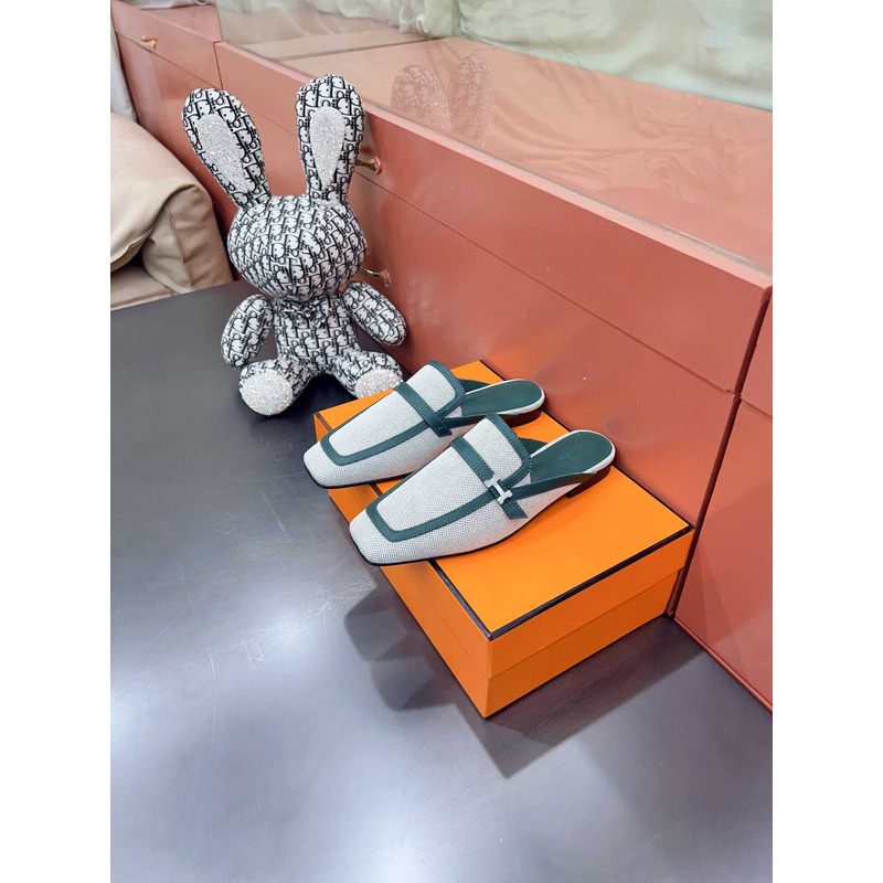 H**mes groupie mules green and white