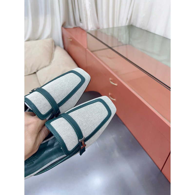 H**mes groupie mules green and white