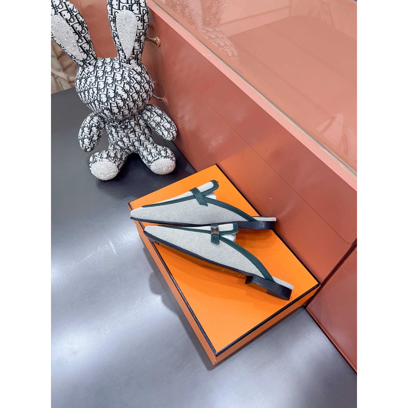 H**mes groupie mules green and white