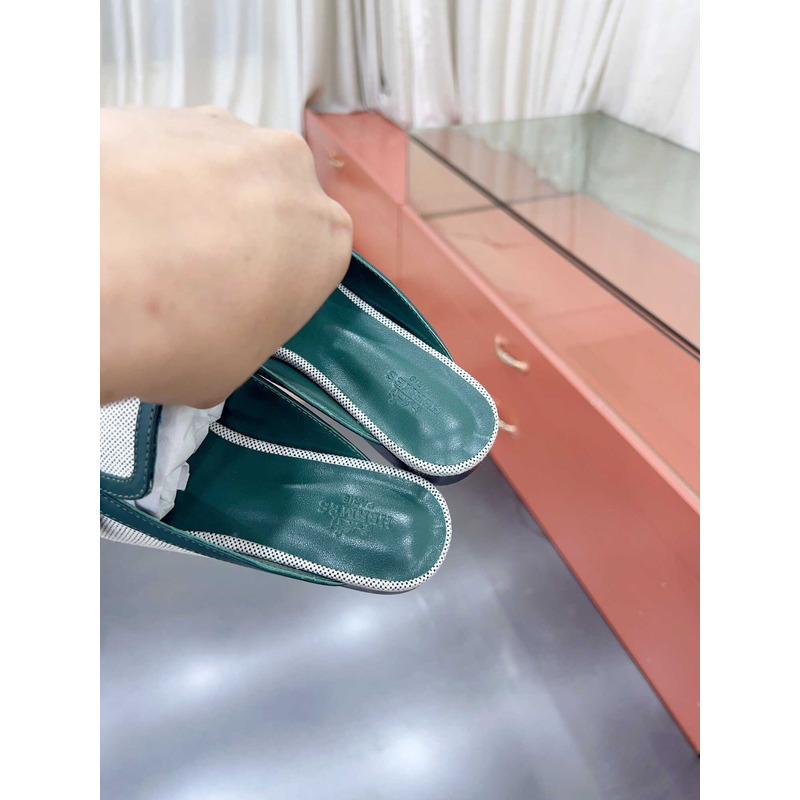 H**mes groupie mules green and white