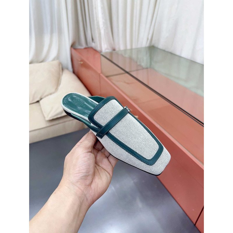 H**mes groupie mules green and white