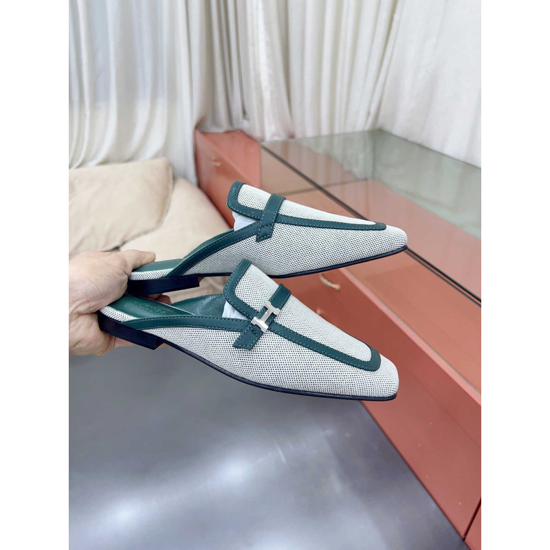 H**mes groupie mules green and white