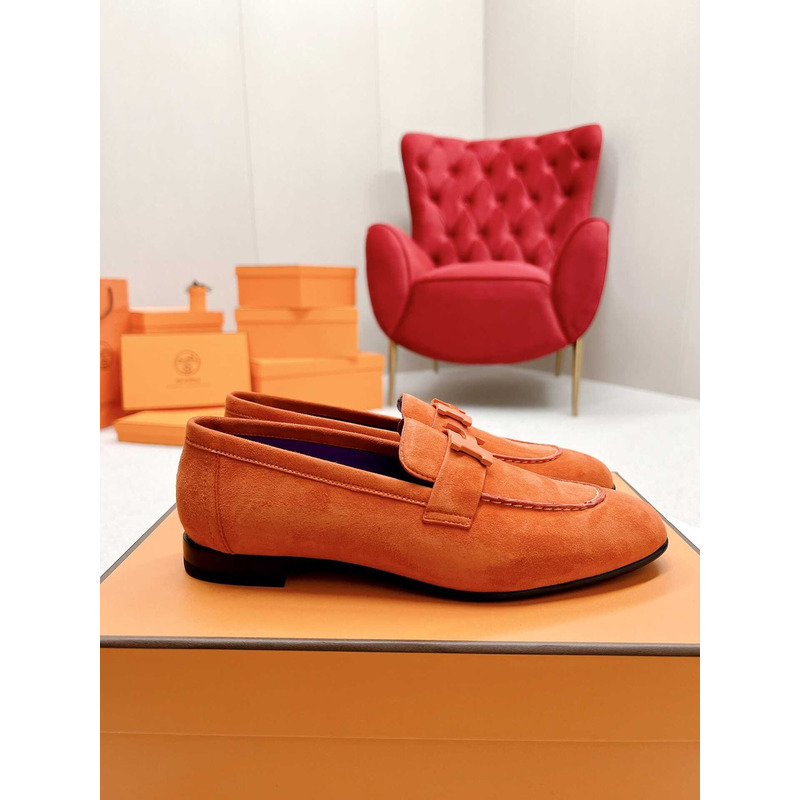 H**mes paris loafers in dark orange velvet
