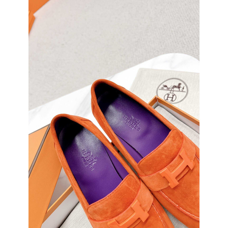 H**mes paris loafers in dark orange velvet