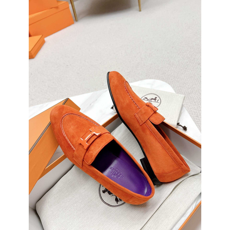 H**mes paris loafers in dark orange velvet