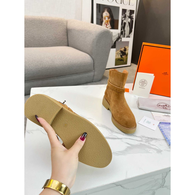 H**mes rubber sole casual style ankle & booties boots brown