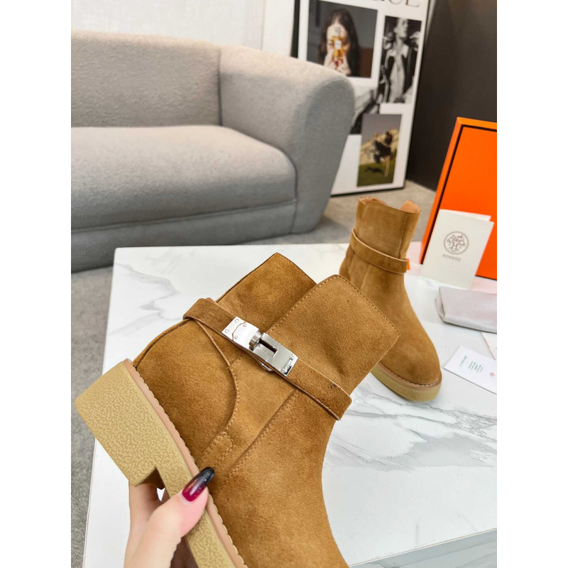 H**mes rubber sole casual style ankle & booties boots brown