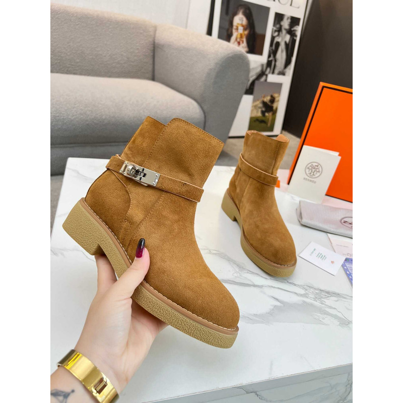 H**mes rubber sole casual style ankle & booties boots brown