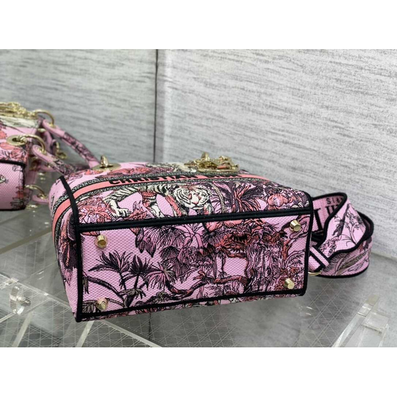 D*or medium lady d-lite bag pink multicolor toile de jouy voyage embroidery