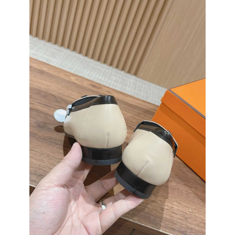 H**mes goatskin womens royal loafers black and beige