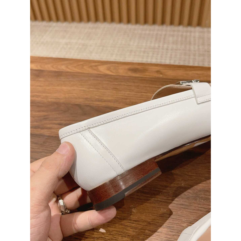 H**mes goatskin womens royal loafers beige and white