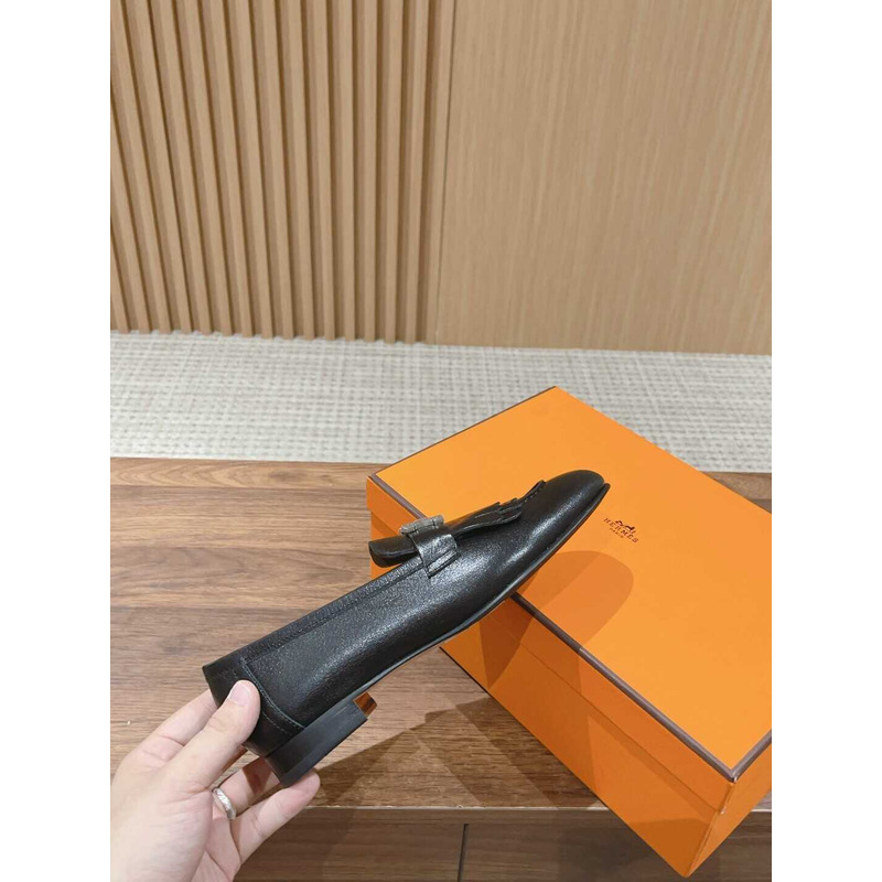 H**mes goatskin womens royal loafers black