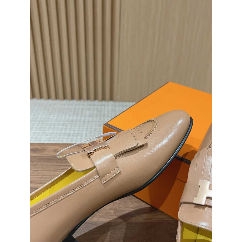 H**mes goatskin womens royal loafers brown