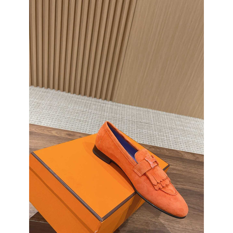 H**mes suede goatskin womens royal loafers orange