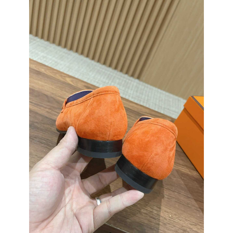 H**mes suede goatskin womens royal loafers orange