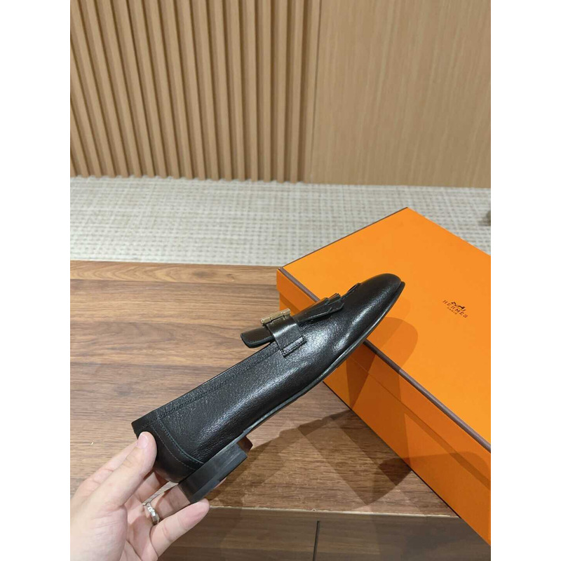 H**mes goatskin womens royal loafers black