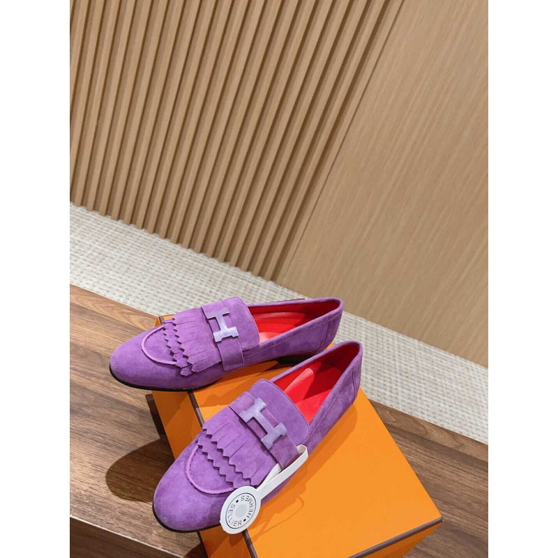 H**mes suede goatskin womens royal loafers purple