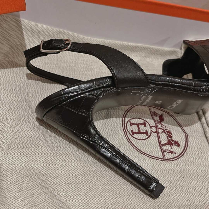 H**mes ella 105 croc heeled sandals black