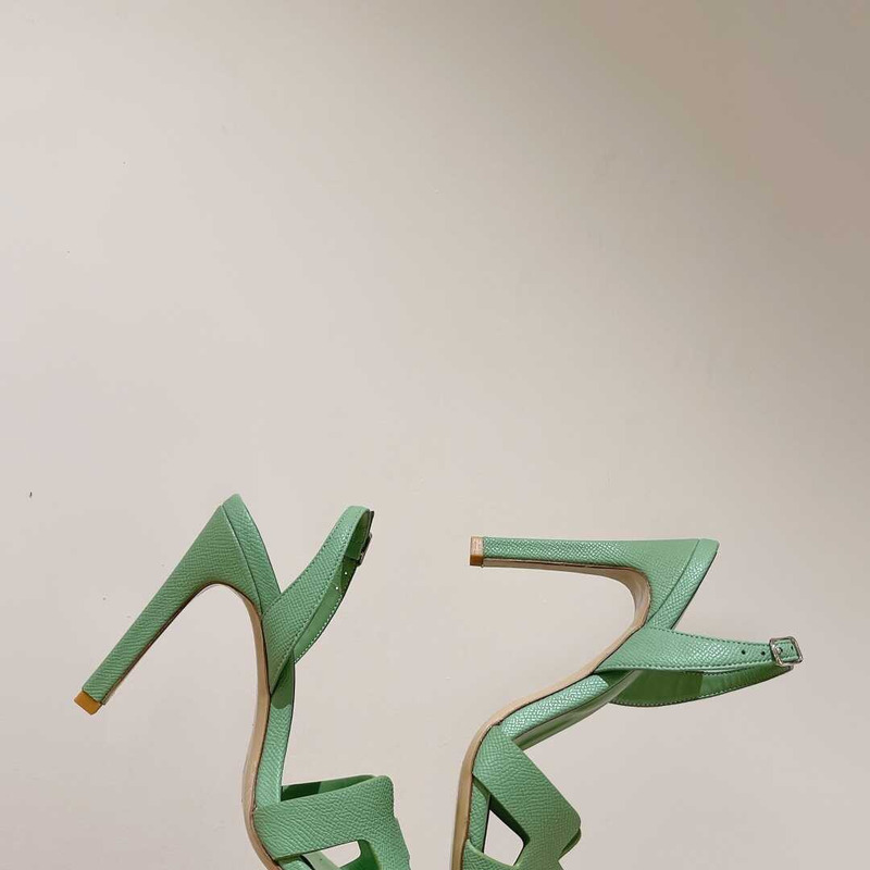 H**mes ella 105 calfskin heeled sandals green