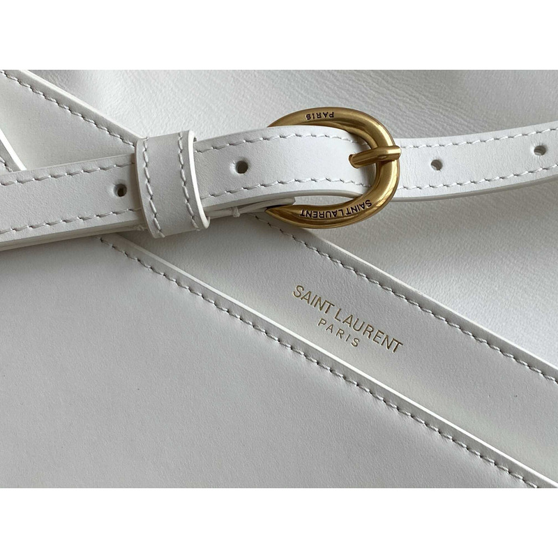 Saint Laurent Maillon Leather Wallet On Chain White