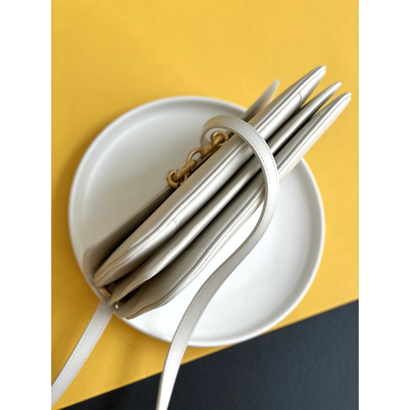 Saint Laurent Maillon Leather Wallet On Chain White