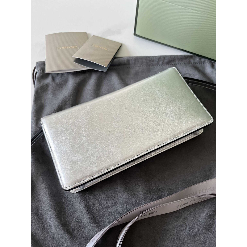 Tom Ford Mini Metallic Leather Shoulder Bag Silver