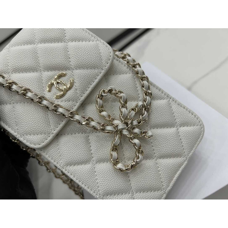Ch*el phone holder with chain white