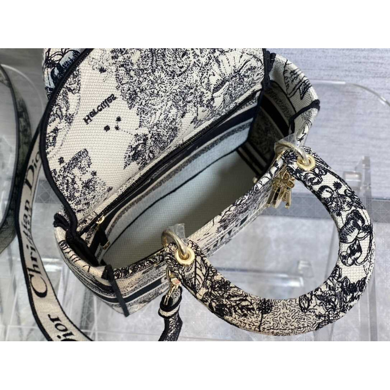 D*or medium lady d-lite bag embroidery black&beige