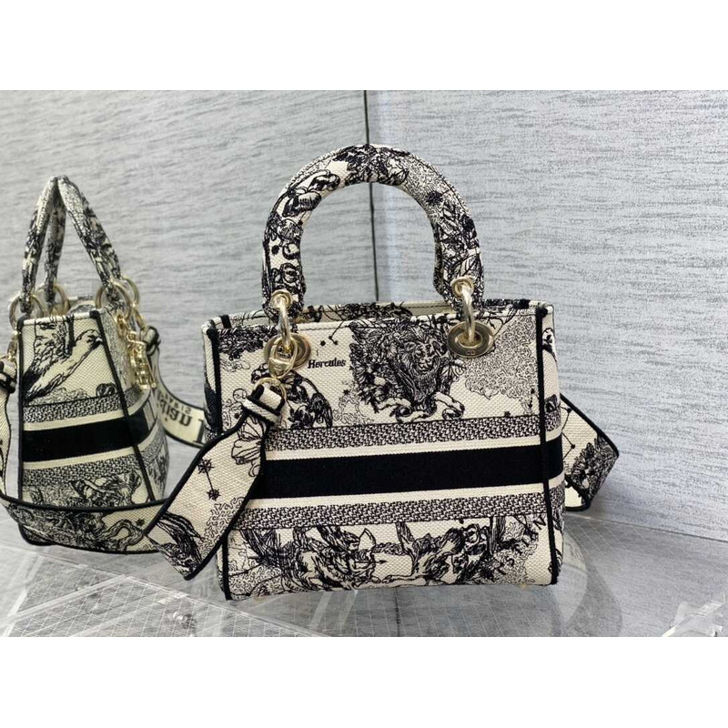 D*or medium lady d-lite bag embroidery black&beige