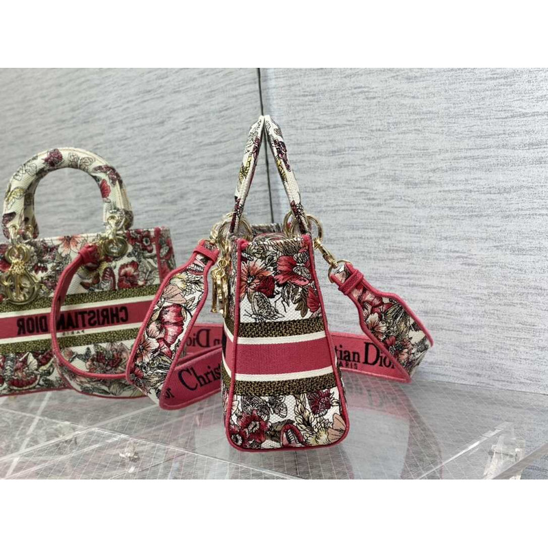 D*or medium lady d-lite bag embroidery pink multicolor