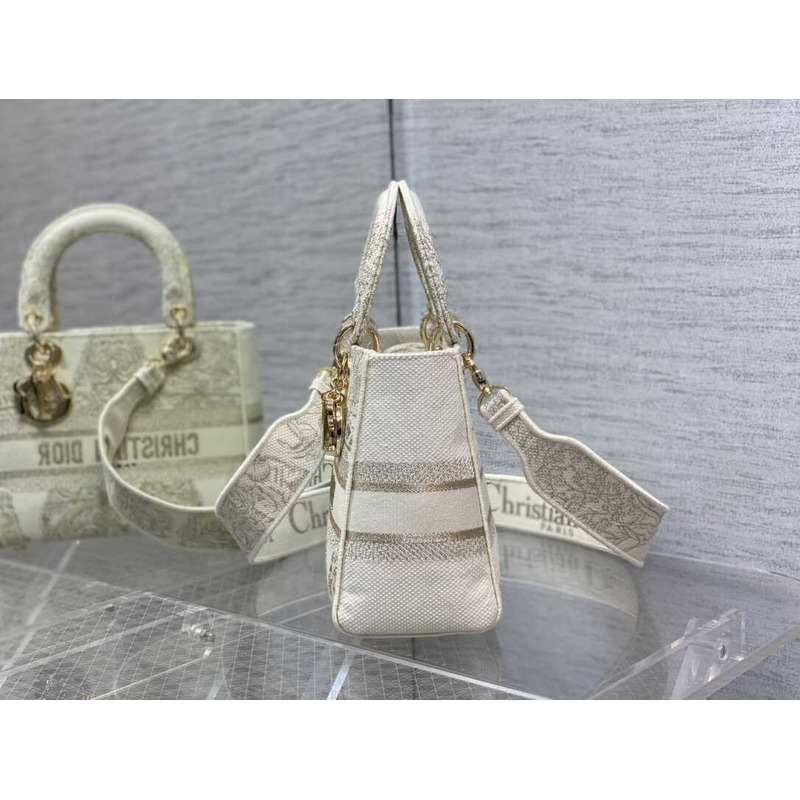 D*or medium lady d-lite bag embroidery beige
