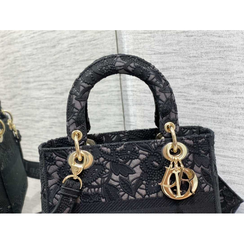 D*or  medium lady d-lite bag embroidery black