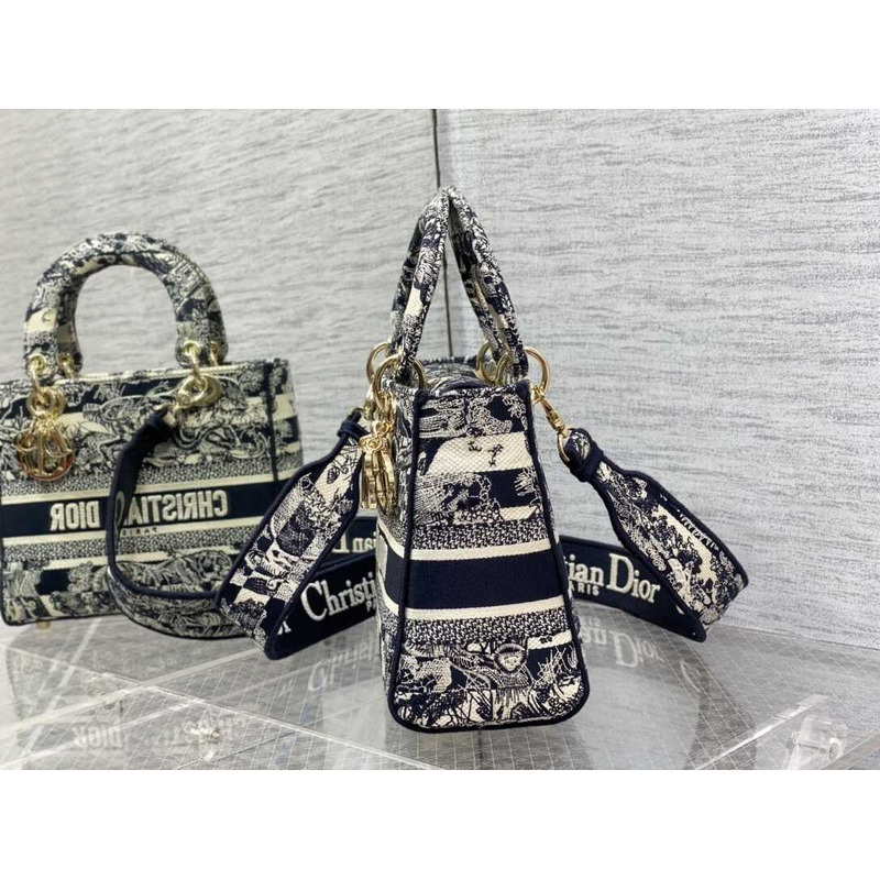 D*or  medium lady d-lite bag embroidery black multicolor