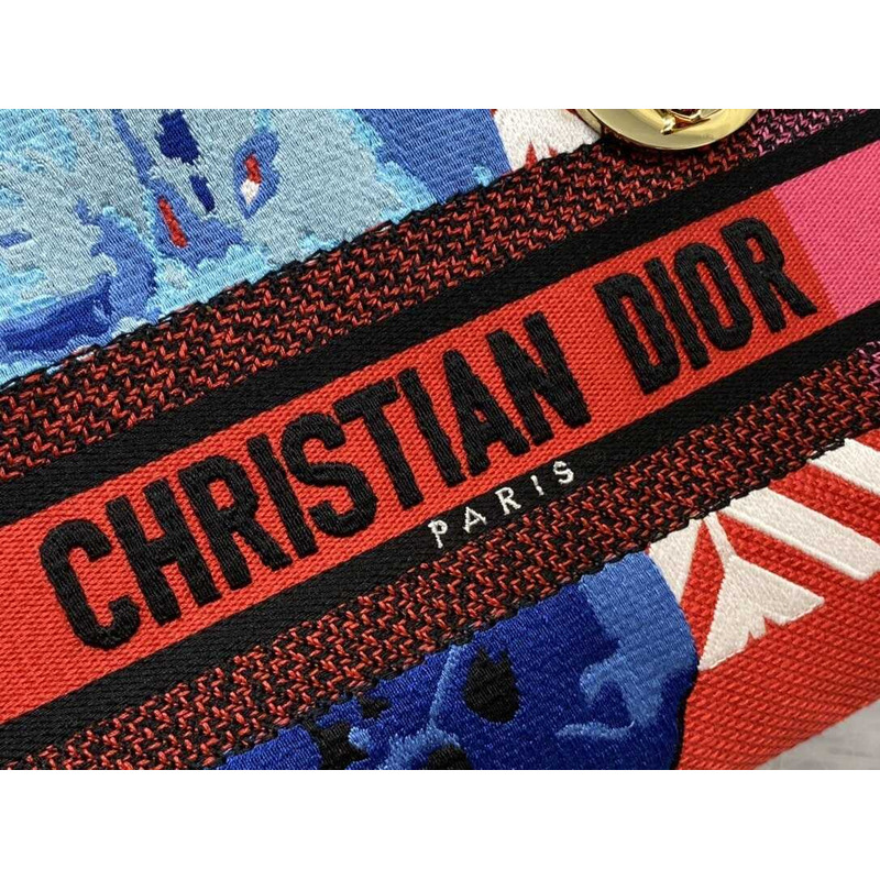 D*or medium lady d-lite bag embroidery red multicolor