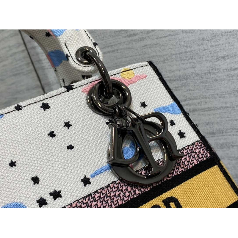 D*or  medium lady d-lite bag embroidery white multicolor