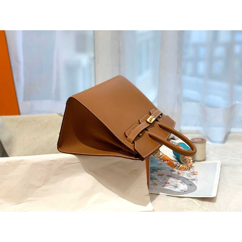 Hermès Birkin 25 Epsom Leather Handbag-Noir Silver Hardware Brown