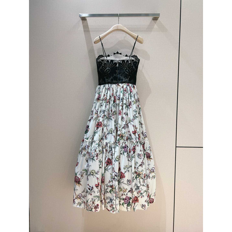 D*or lace and flower dress black and white