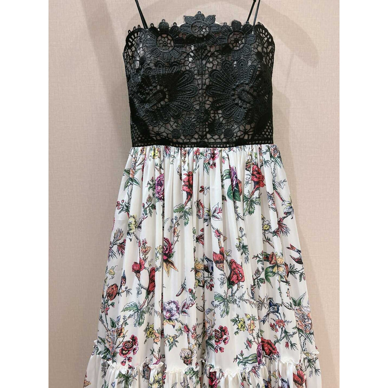 D*or lace and flower dress black and white