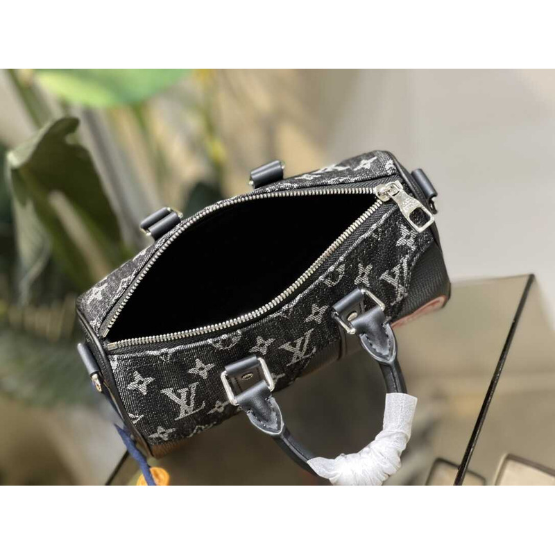 l**is V*t*n virgil abloh monogram denim taurillon leather keepall xs black