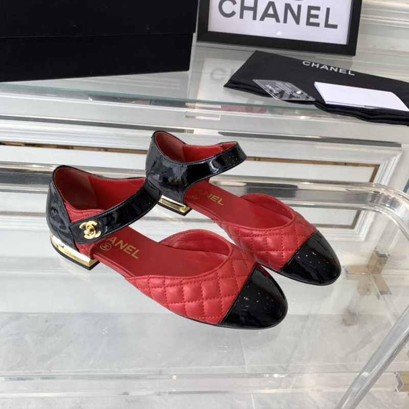 Ch*el mary janes patent calfskin and lambskin red