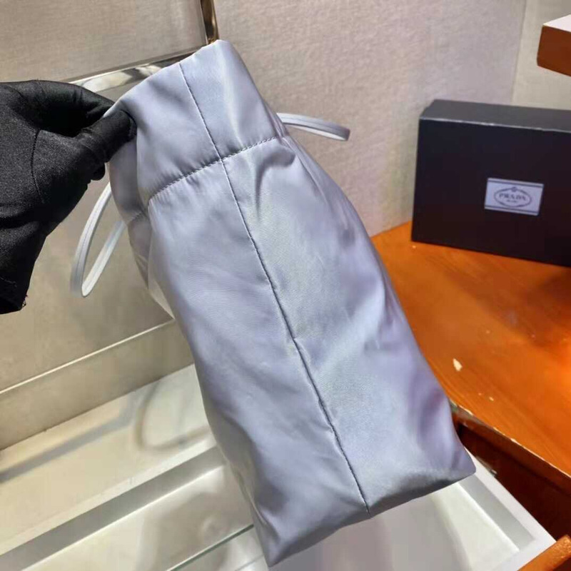 Pra*a re-nylon and saffiano leather tote bag blue