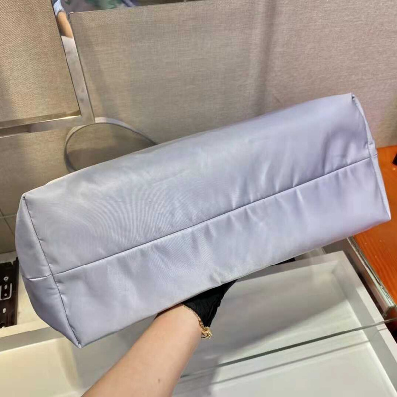 Pra*a re-nylon and saffiano leather tote bag blue